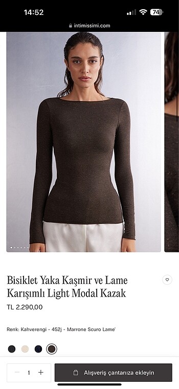 kahverengi simli kaşmir lame karışımlı intimissimi üst
