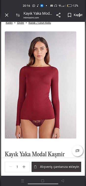 bordo kayık yaka kaşmir üst intimissimi