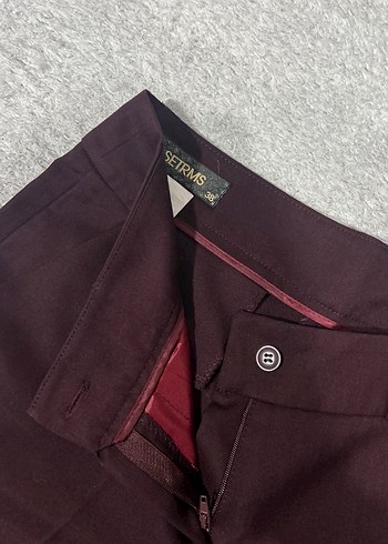 Bordo Kadın Kumaş Pantolon Fermuarlı - Görsel 2