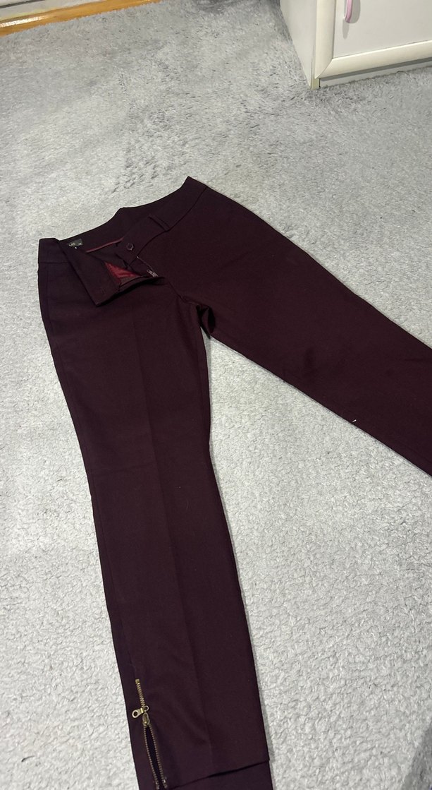 Bordo Kadın Kumaş Pantolon Fermuarlı - Görsel 4