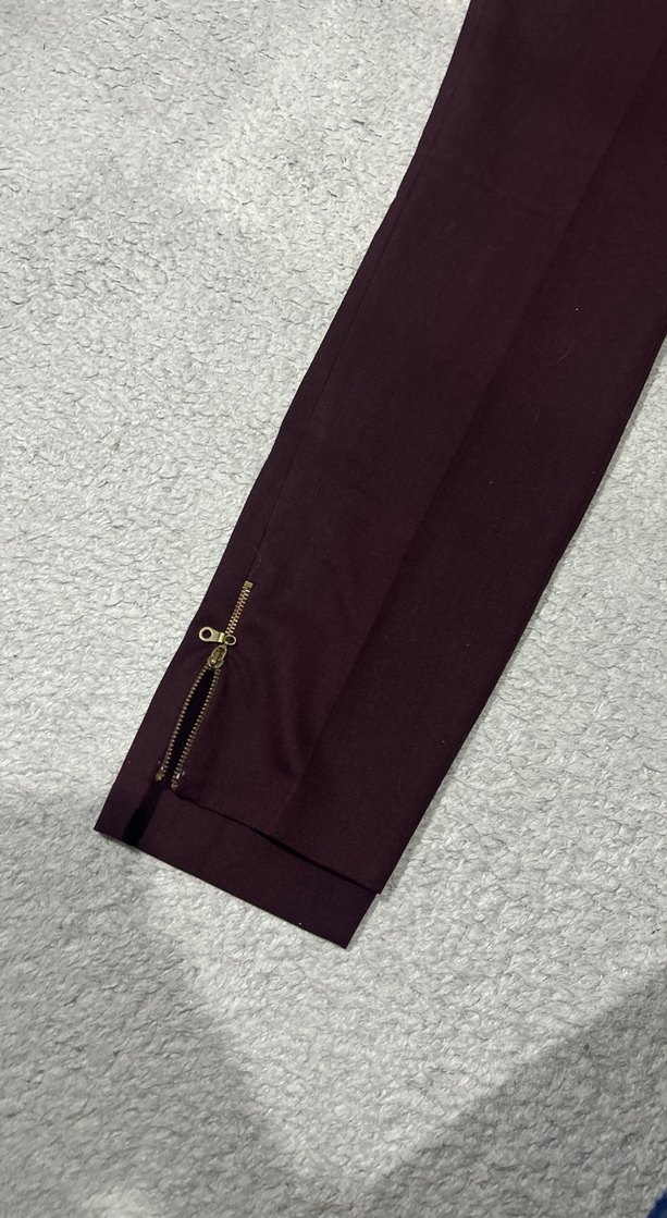 Bordo Kadın Kumaş Pantolon Fermuarlı - Görsel 3