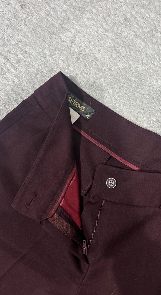 Bordo Kadın Kumaş Pantolon Fermuarlı - Görsel 2
