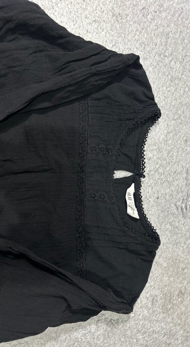 Siyah Uzun Kollu Basic Keten Bluz 12-13 yaş - Görsel 2