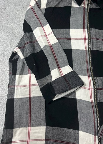 Gri Ekose Fermuarlı Uzun Kollu Kadın Gömlek - Görsel 3