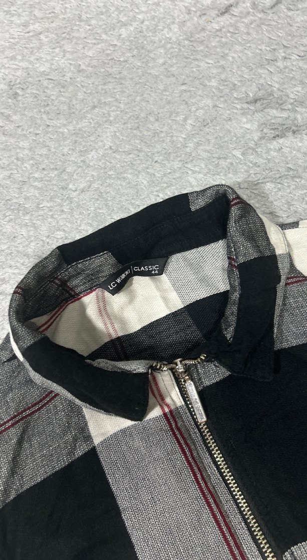 Gri Ekose Fermuarlı Uzun Kollu Kadın Gömlek - Görsel 2