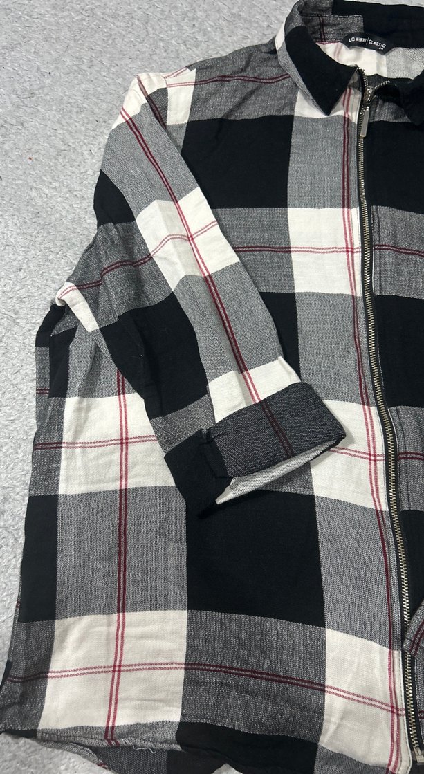 Gri Ekose Fermuarlı Uzun Kollu Kadın Gömlek - Görsel 3