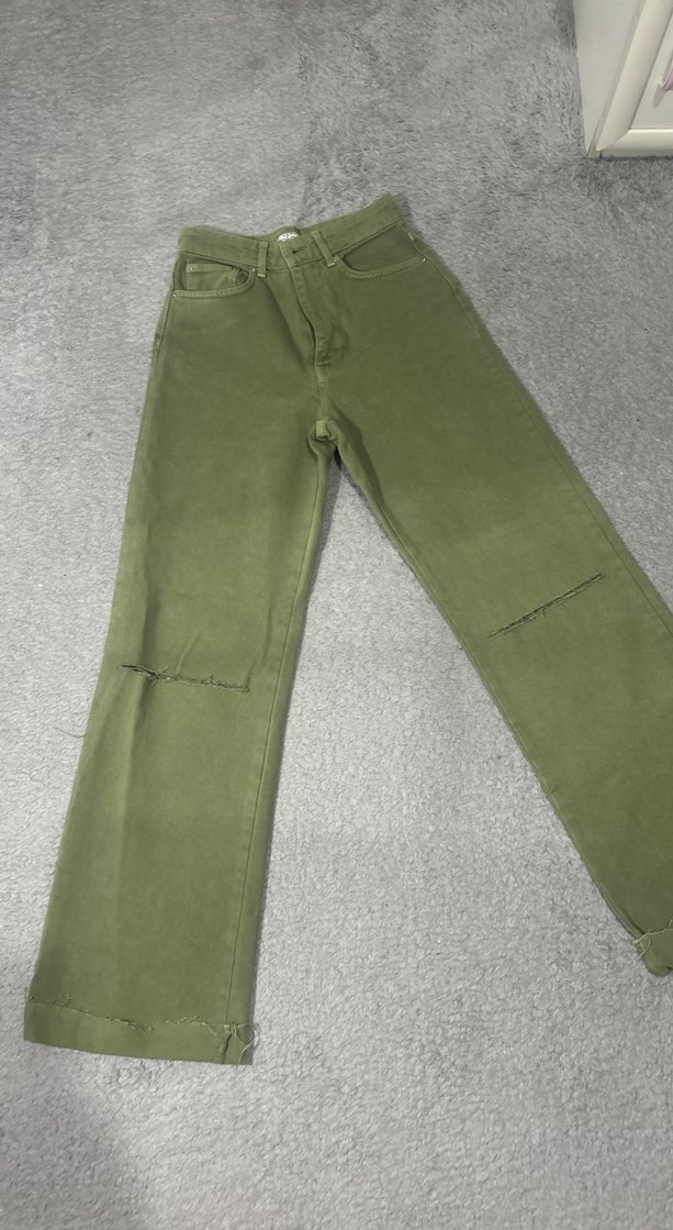 Kadın Haki Süet Regular Fit Pantolon - Görsel 2