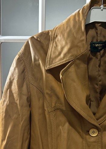 Düğmeli Kahverengi Deri Kadın Ceket - Görsel 2