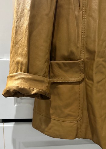 Düğmeli Kahverengi Deri Kadın Ceket - Görsel 3