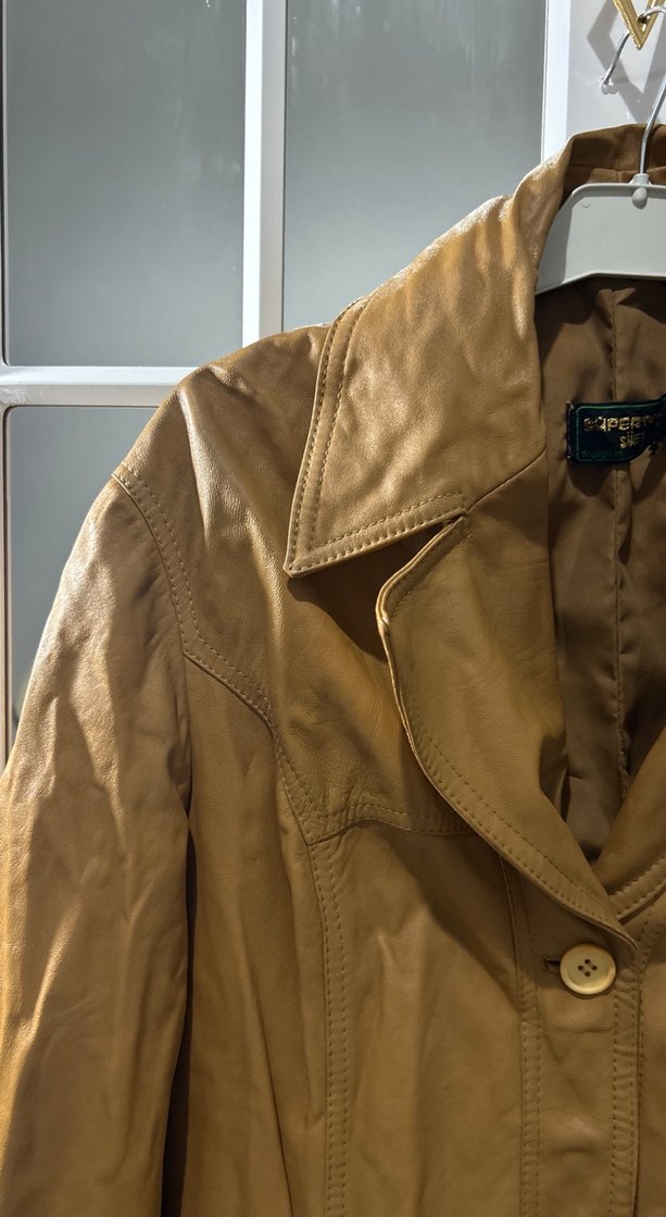 Düğmeli Kahverengi Deri Kadın Ceket - Görsel 2