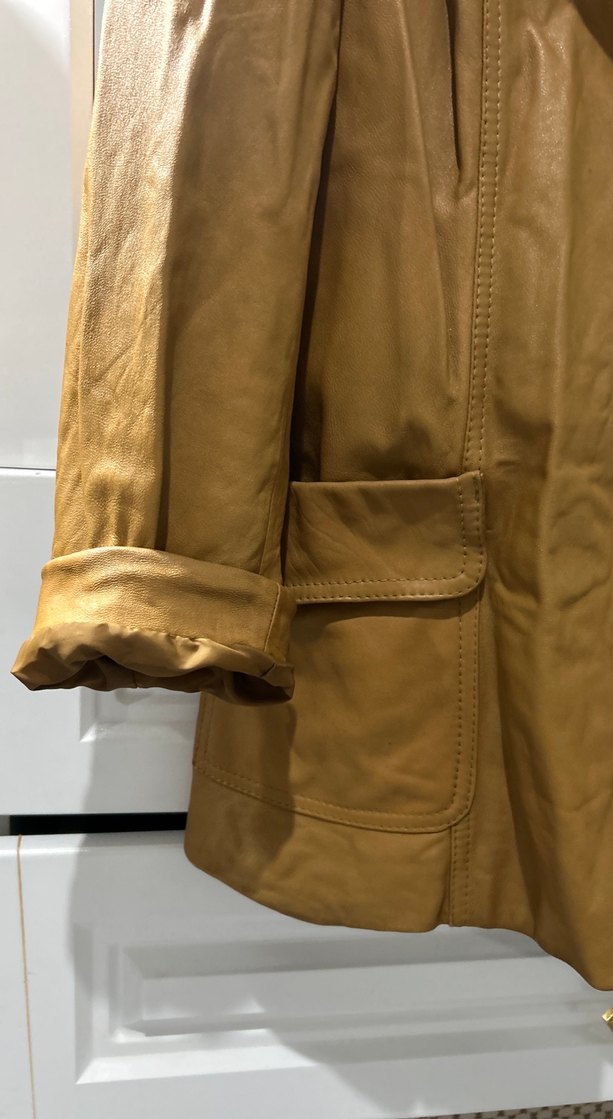 Düğmeli Kahverengi Deri Kadın Ceket - Görsel 3