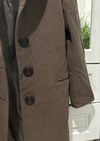 Düğmeli Kahverengi Midi Kadın Keten Ceket - Görsel 4