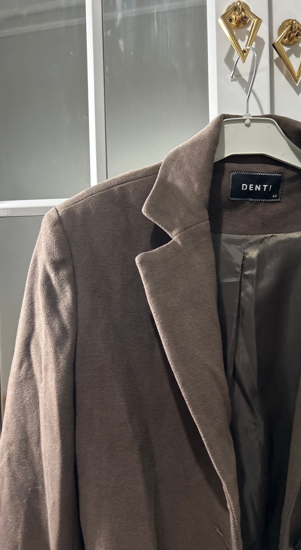 Düğmeli Kahverengi Midi Kadın Keten Ceket - Görsel 2