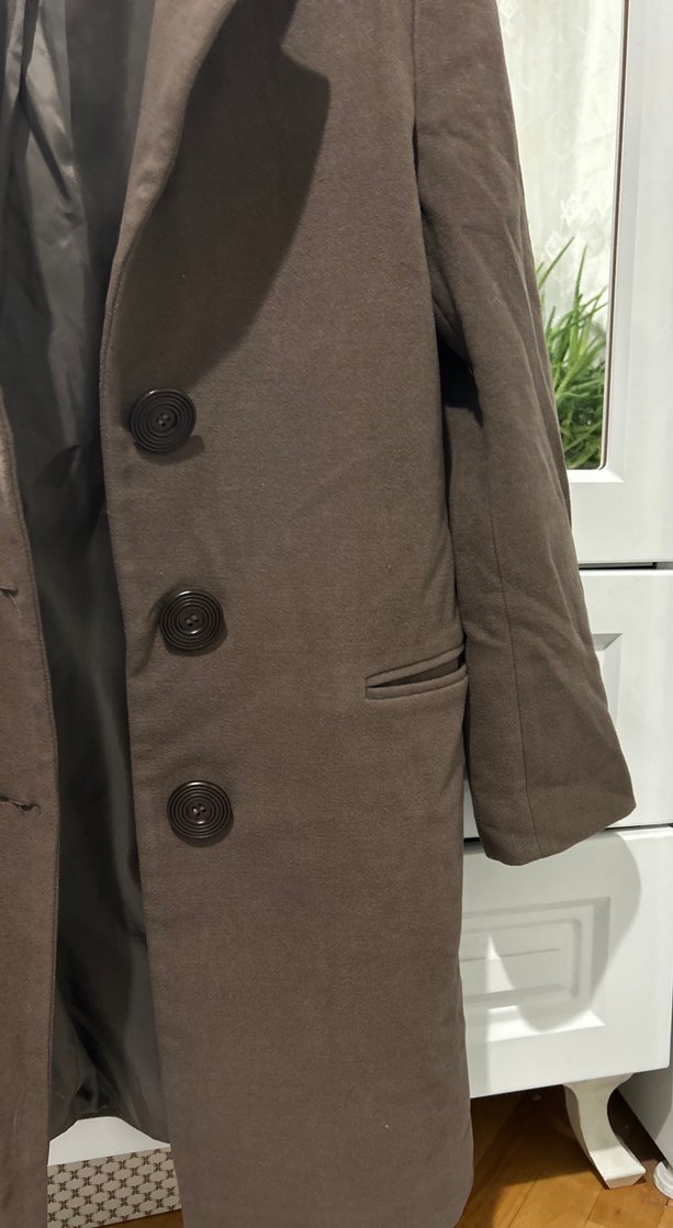 Düğmeli Kahverengi Midi Kadın Keten Ceket - Görsel 4