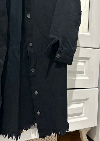 Siyah Düğmeli Midi Denim Kadın Kaban - Görsel 3