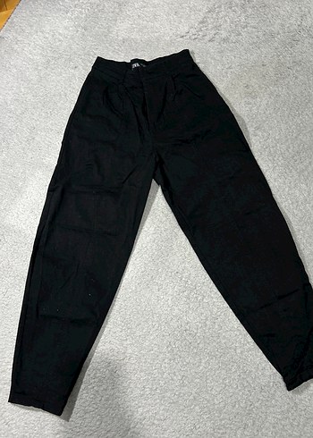 Zara Siyah Rahat Kesim Keten Pantolon - Görsel 3