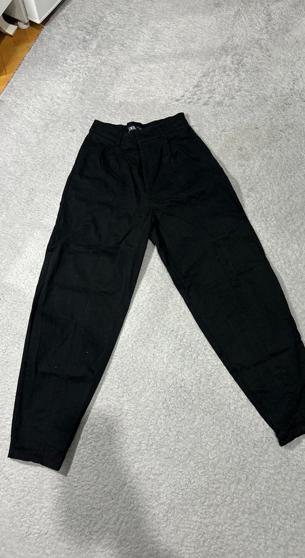 Zara Siyah Rahat Kesim Keten Pantolon - Görsel 3