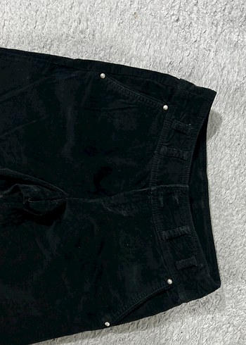 Siyah Süet Düğmeli Kadın Kumaş Pantolon - Görsel 2