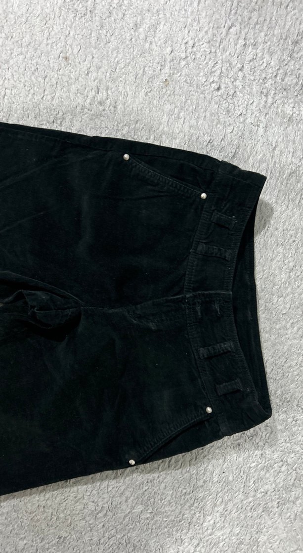 Siyah Süet Düğmeli Kadın Kumaş Pantolon - Görsel 2