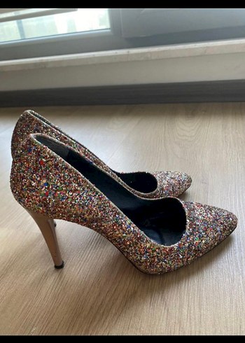 Renkli Simli Stiletto Kadın Abiye Ayakkabı
