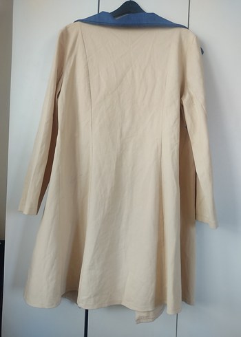 Bej Kadın Midi Keten Trençkot - Görsel 10