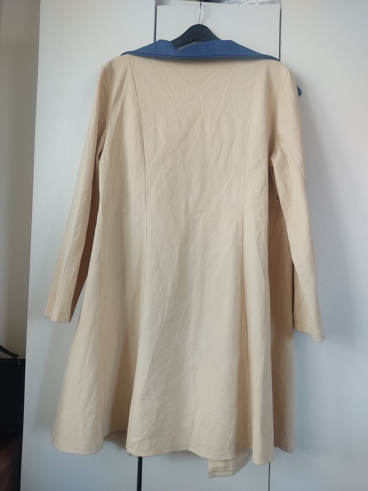 Bej Kadın Midi Keten Trençkot - Görsel 4