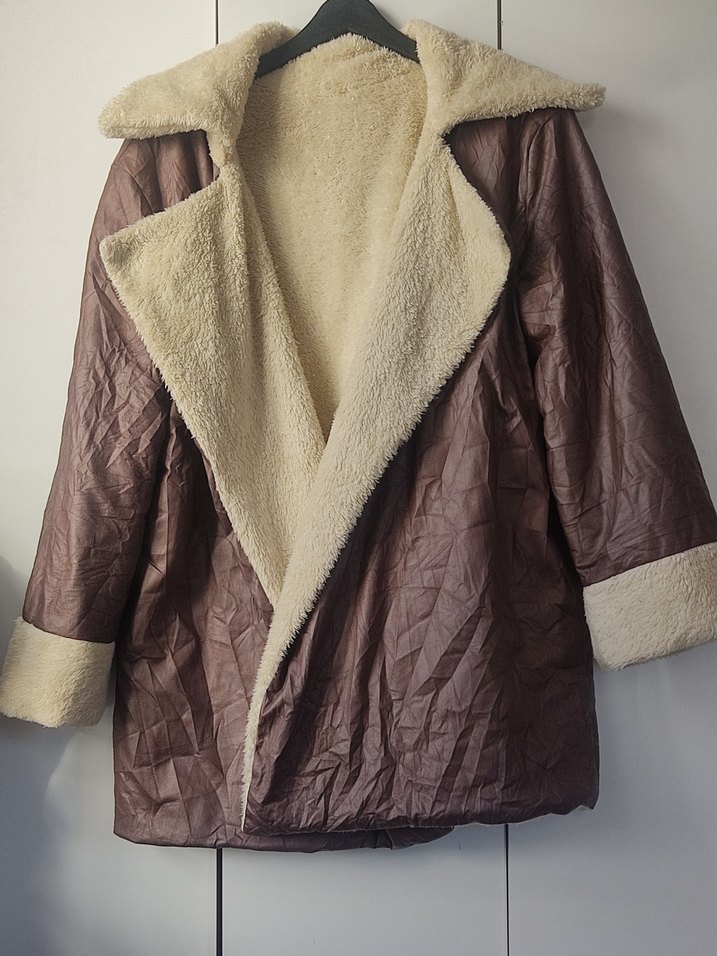 Kahverengi Kürklü yumuşak deri kaban - Görsel 2