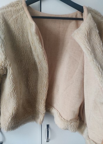 Bej Peluş Kadın Mont - Görsel 4
