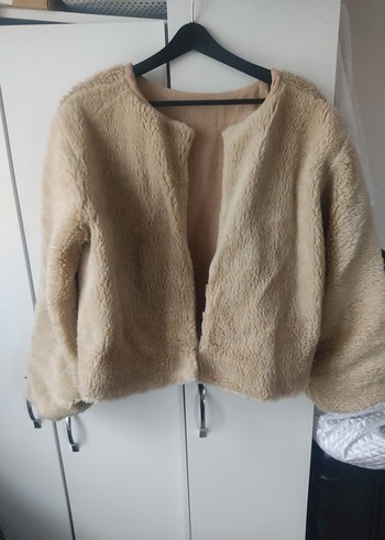 Bej Peluş Kadın Mont - Görsel 9