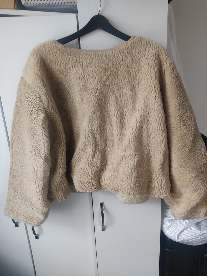 Bej Peluş Kadın Mont - Görsel 5