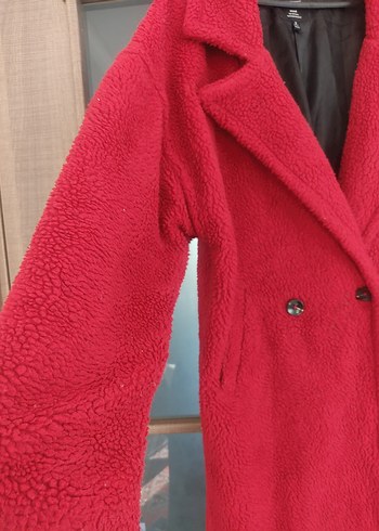 Düğmeli Kırmızı Kadın Kaban - Görsel 5