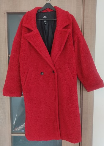 Düğmeli Kırmızı Kadın Kaban - Görsel 4