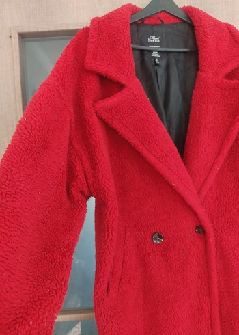 Düğmeli Kırmızı Kadın Kaban - Görsel 7