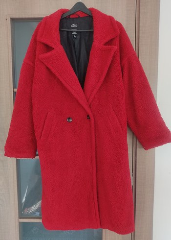 Düğmeli Kırmızı Kadın Kaban - Görsel 6