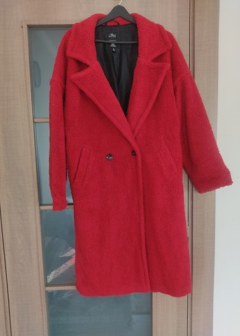 Düğmeli Kırmızı Kadın Kaban - Görsel 2