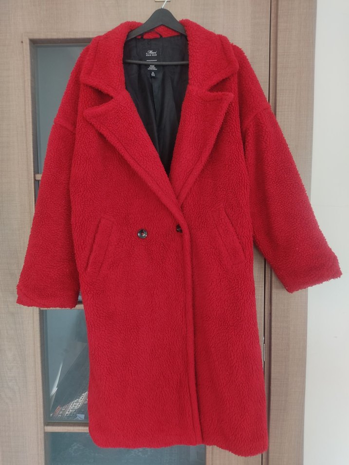 Düğmeli Kırmızı Kadın Kaban - Görsel 4