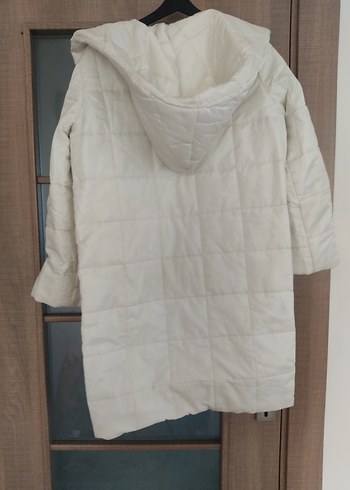 Beyaz uzun Kadın Mont - Görsel 2