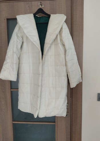 Beyaz uzun Kadın Mont - Görsel 3