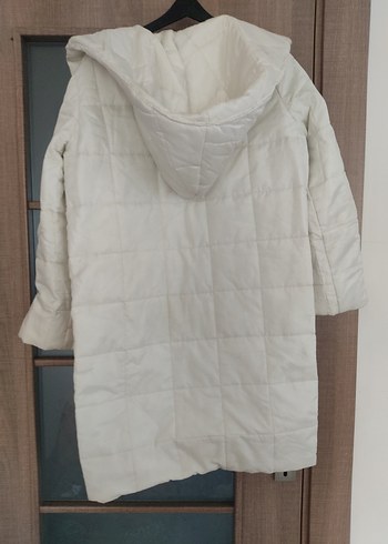 Beyaz uzun Kadın Mont - Görsel 4