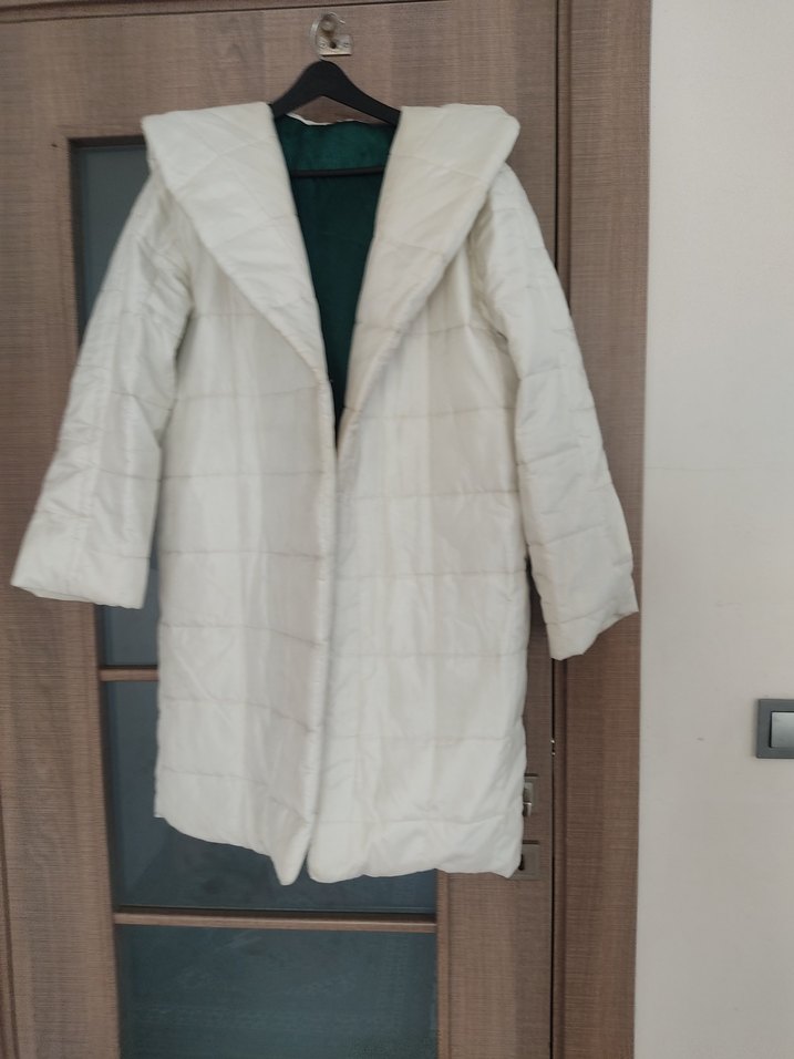 Beyaz uzun Kadın Mont - Görsel 3