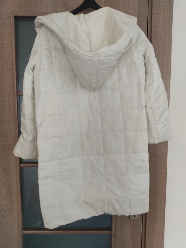 Beyaz uzun Kadın Mont - Görsel 4