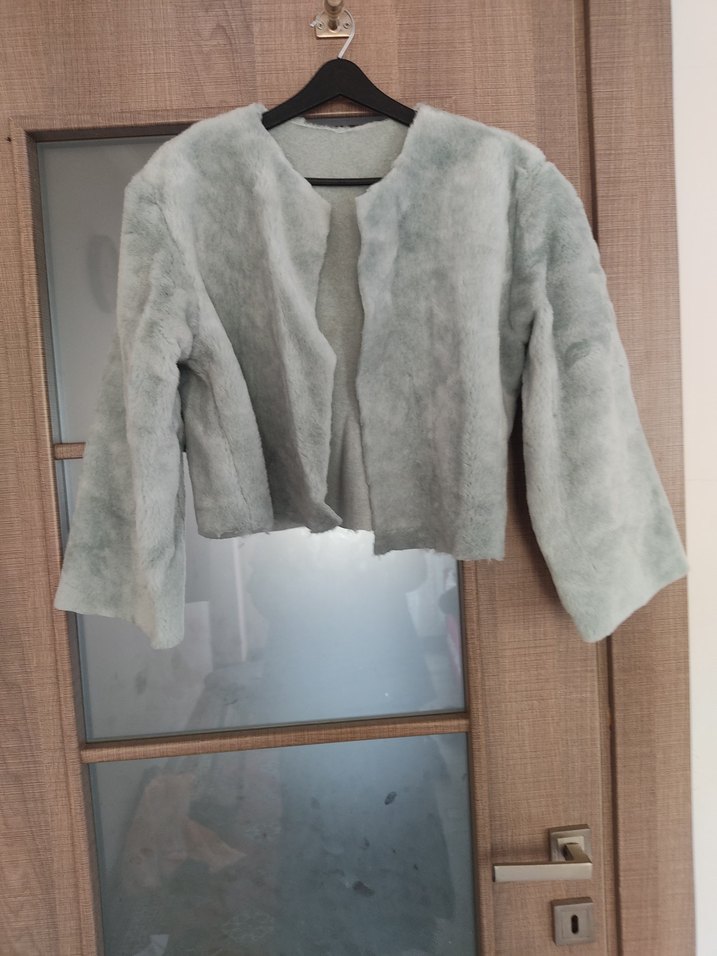 Su yeşiliKısa Kadın Suni Kürk Ceket - Görsel 3