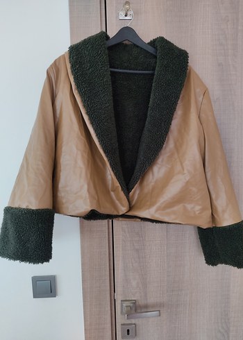 Kahverengi Kısa Deri Kadın Ceket - Görsel 3