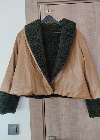 Kahverengi Kısa Deri Kadın Ceket - Görsel 6