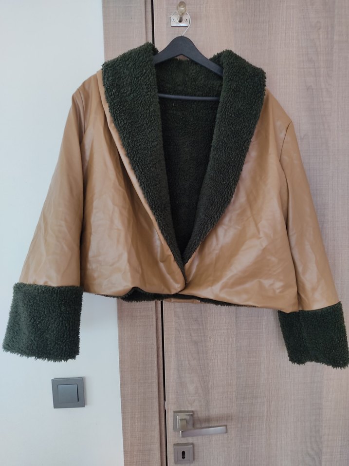 Kahverengi Kısa Deri Kadın Ceket - Görsel 3