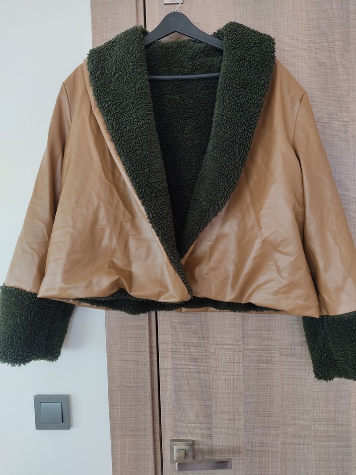 Kahverengi Kısa Deri Kadın Ceket - Görsel 5