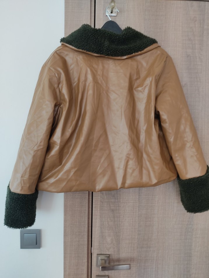 Kahverengi Kısa Deri Kadın Ceket - Görsel 2