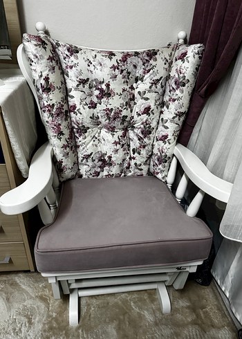 Çiçek Desenli Mor Gri Sallanir sandalye - Görsel 3