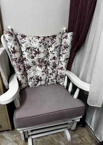 Çiçek Desenli Mor Gri Sallanir sandalye - Görsel 4