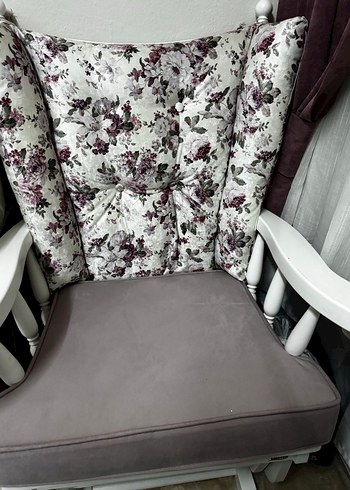 Çiçek Desenli Mor Gri Sallanir sandalye - Görsel 2